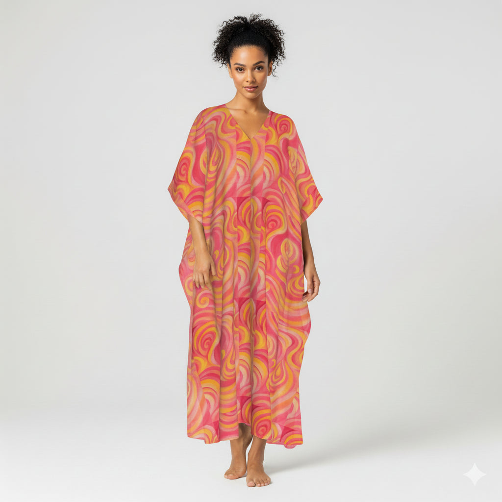 Kaftan Sunset Swirls in Lightweight Organic Cotton Voile