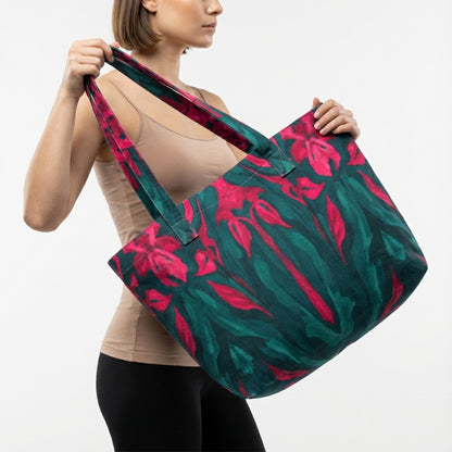 Large Tote Bag Pink Flowers