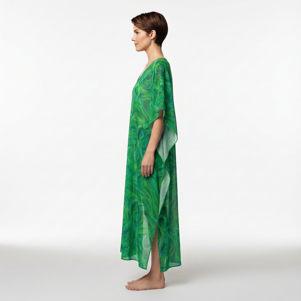 Caftan Green Noodles in Lightweight Organic Cotton Voile 