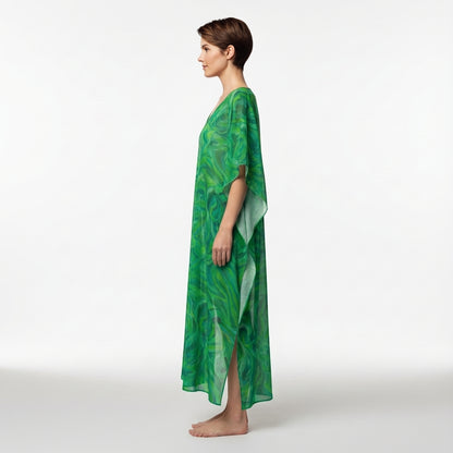 Caftan Green Noodles in Lightweight Organic Cotton Voile 
