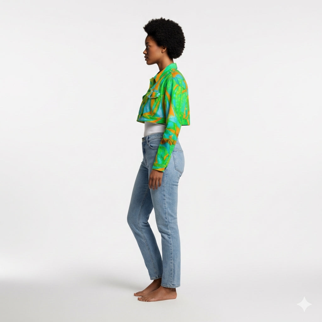 Cropped Jean Cotton Jacket Palm Tree Island