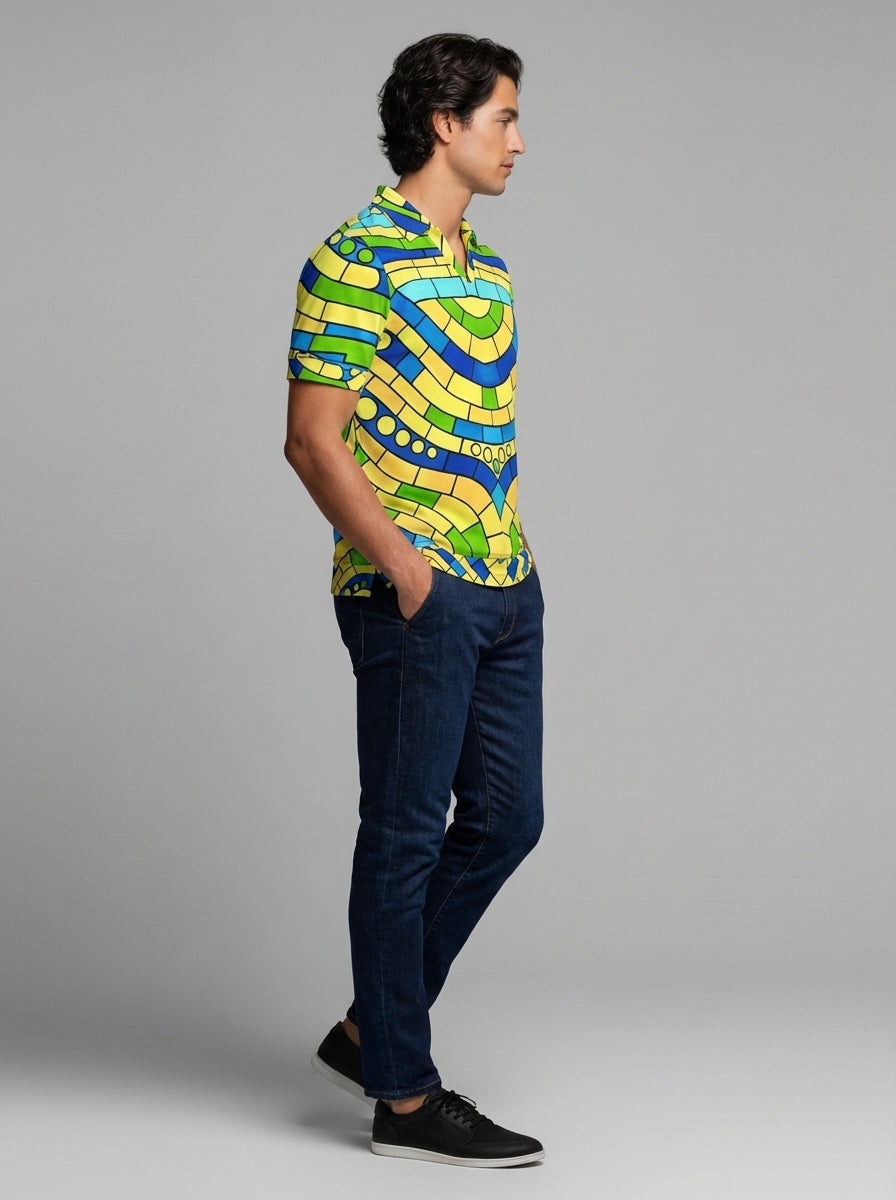 Polo Shirt with V Neck Mosaic 4