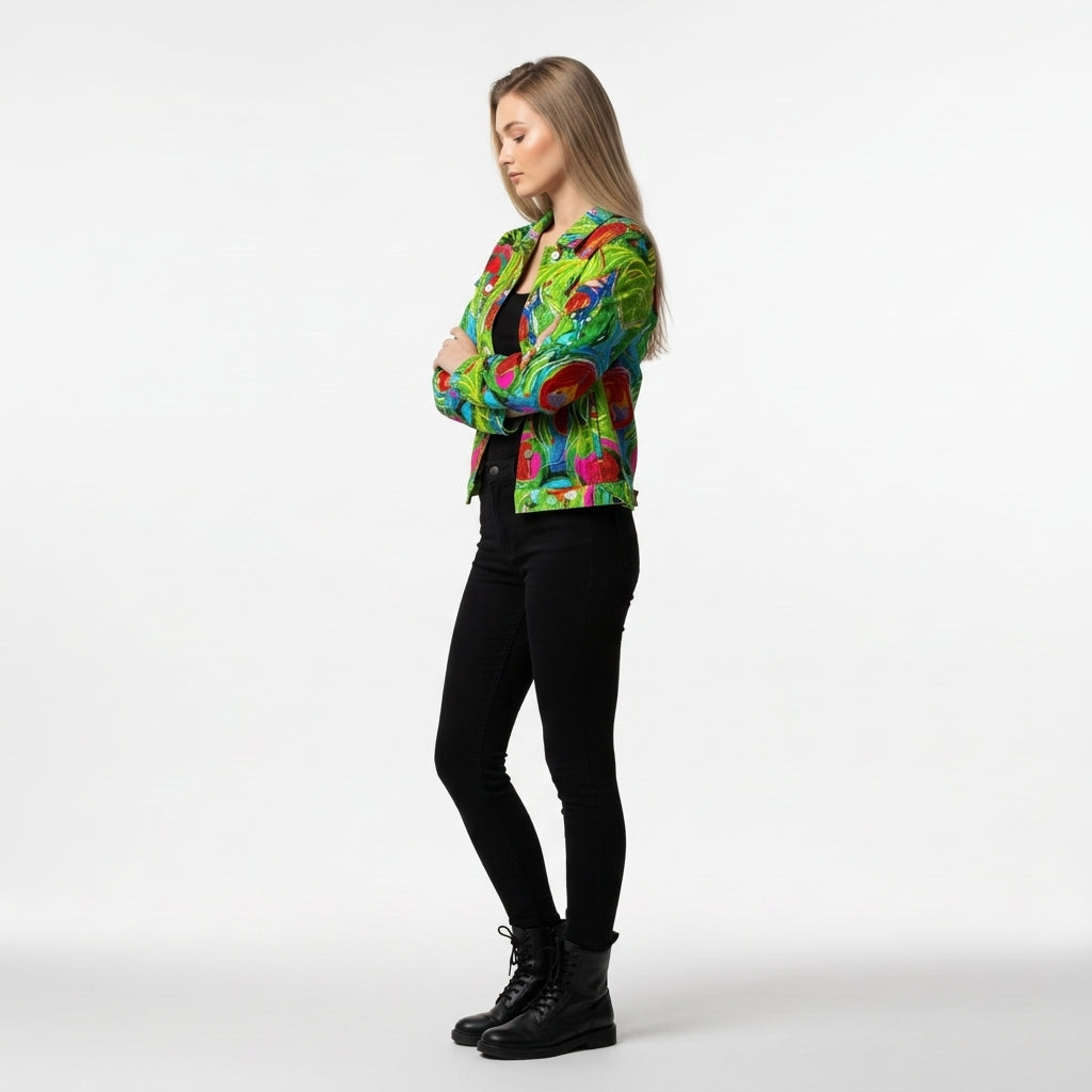 Demin Jacket Pink Water Lilies Jean Jacket