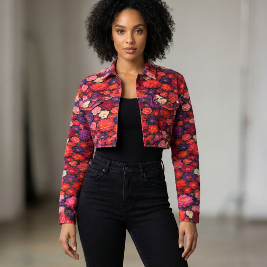 Cropped Jean Cotton Jacket Flower Bed