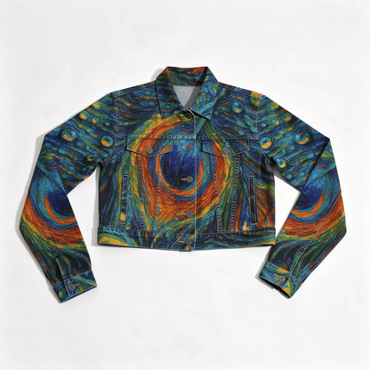 Cropped Jean Cotton Jacket Orange Peacock Feather