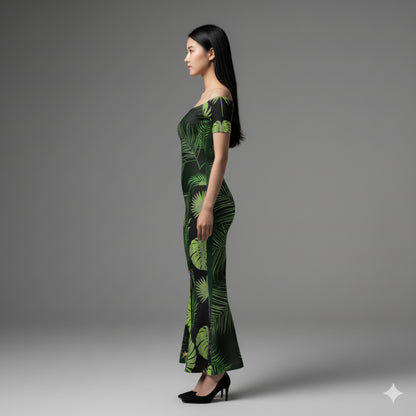 Off-Shoulder Jersey Dress with Side Contour Panels