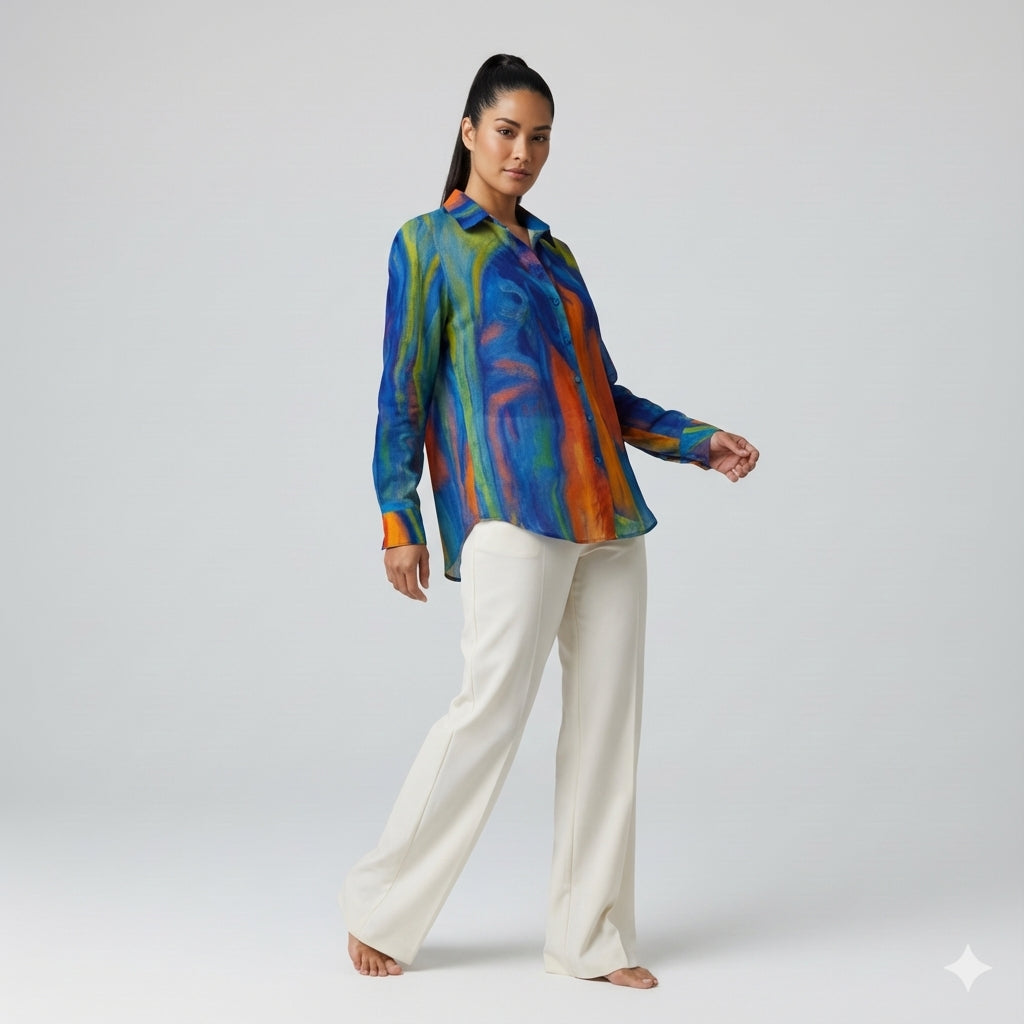 Button Front Shirt in Lightweight Organic Cotton Voile Blue Star