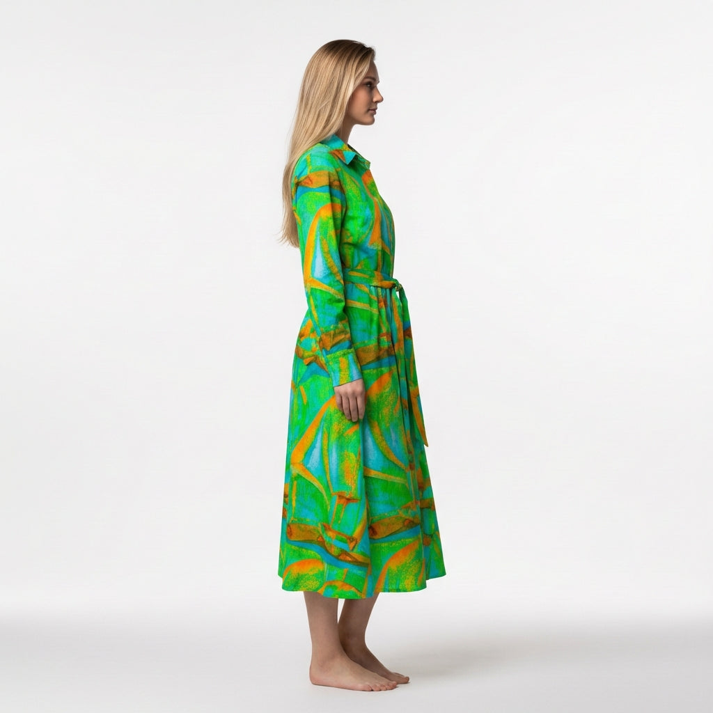 Button Front Shirt Dress Palm Tree Island