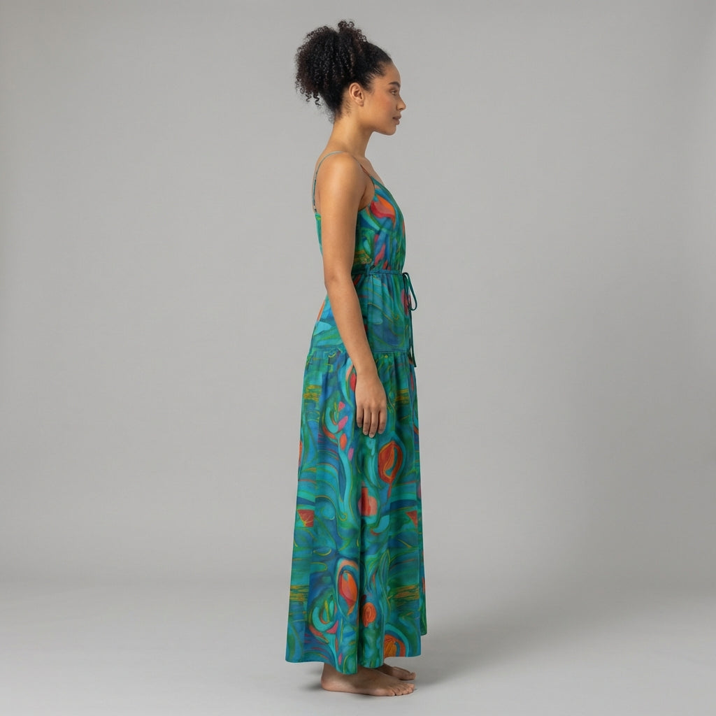 Maxi Dress with Waist Tie Floral Swamp