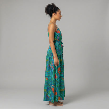 Maxi Dress with Waist Tie Floral Swamp