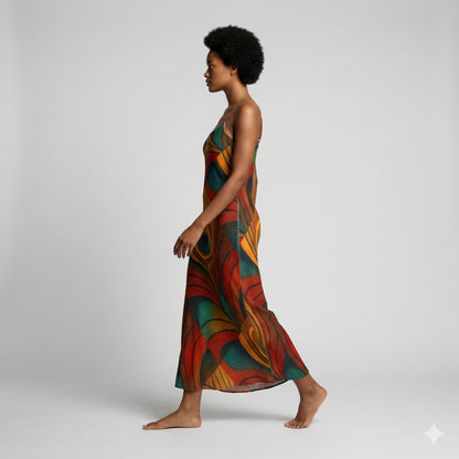 Bias Slip Dress Yellow Peacock Flower