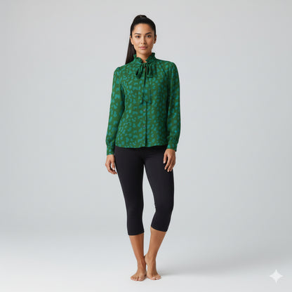 Women's Teal & Green Tied Neck Blouse