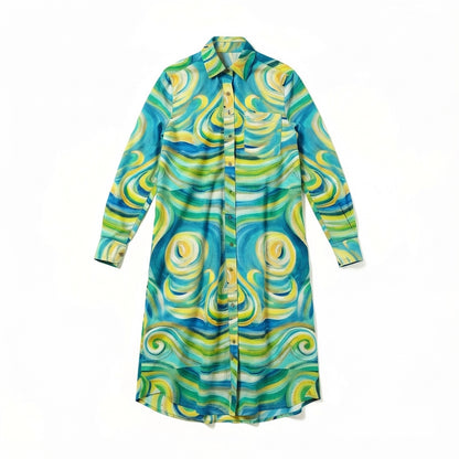  Long Sleeve Shirt Dress Sea Swirls