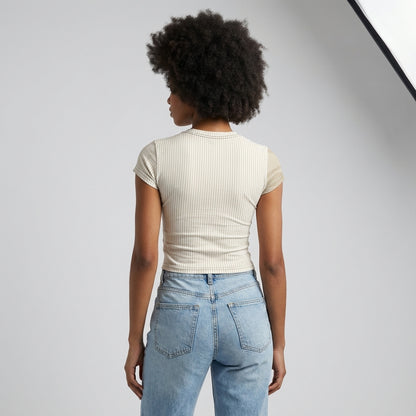 Camo Cropped Sleeve T-Shirt Half 'n Half