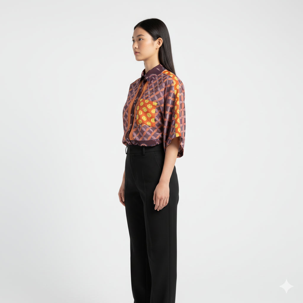 Kimono Sleeve Shirt in Black Organic Cotton Voile