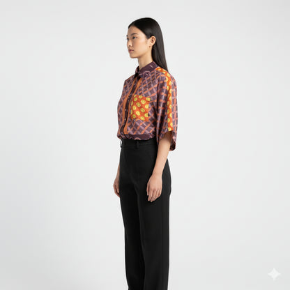 Kimono Sleeve Shirt in Black Organic Cotton Voile