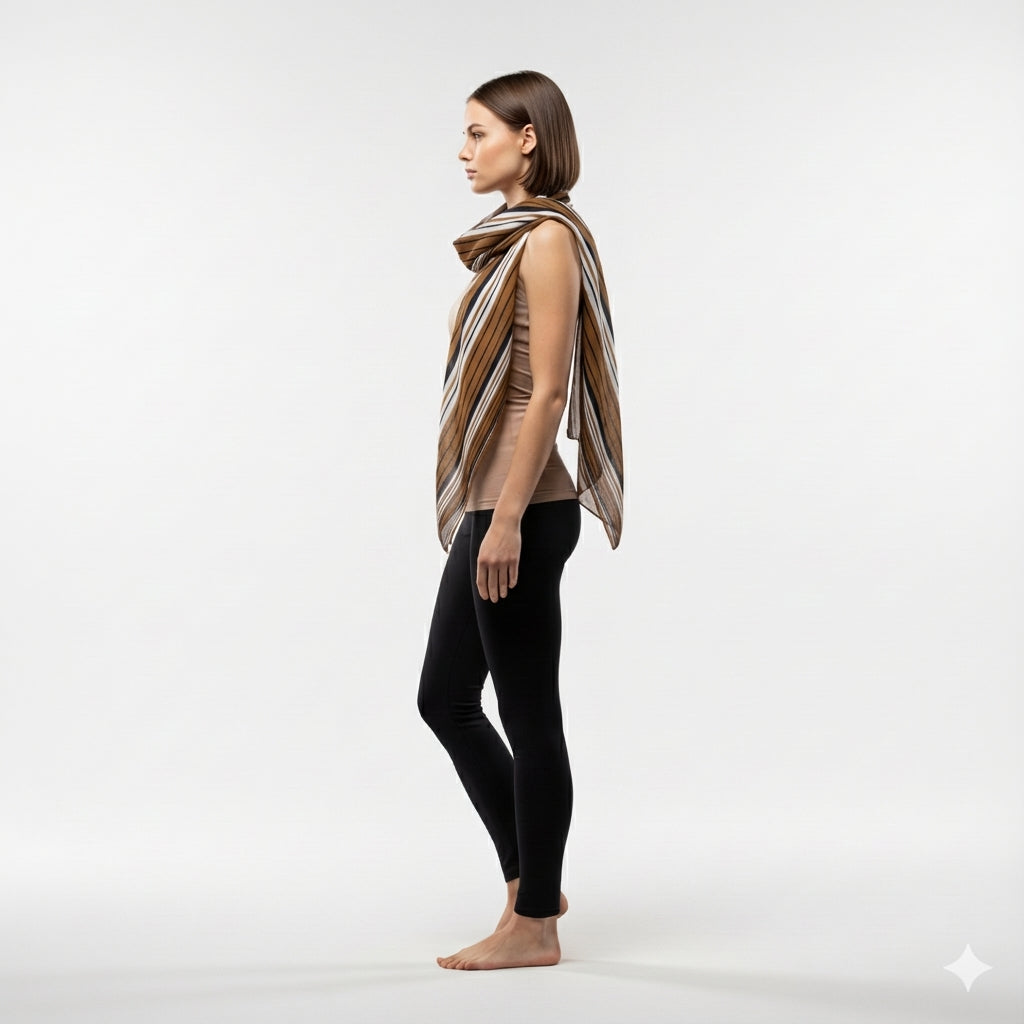 Scarf – orange, navy and white