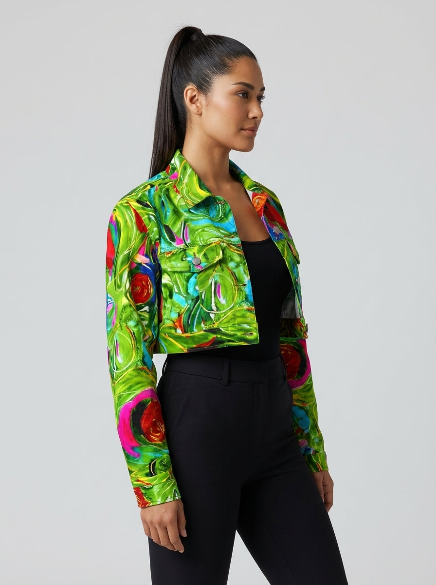 Cropped Jean Cotton Jacket Water Lilies 2