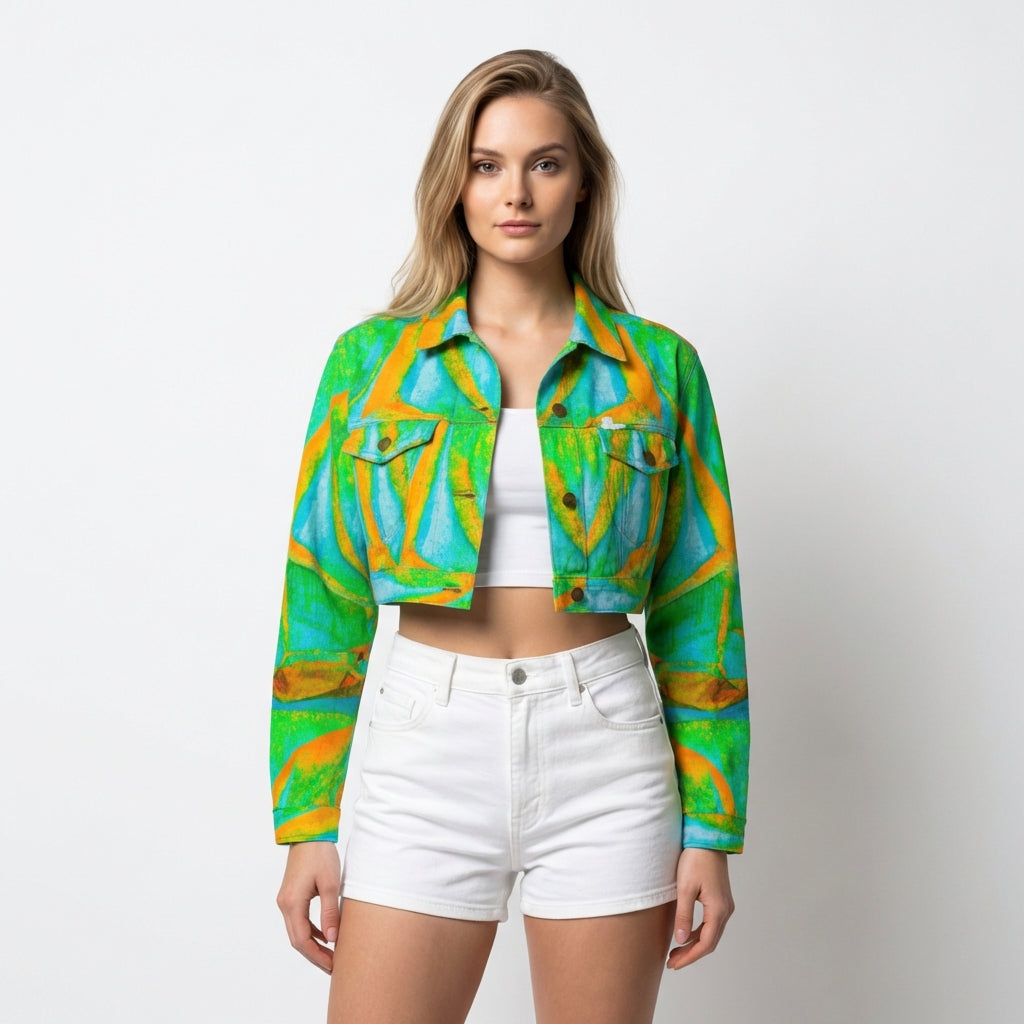 Cropped Jean Cotton Jacket Palm Tree Island
