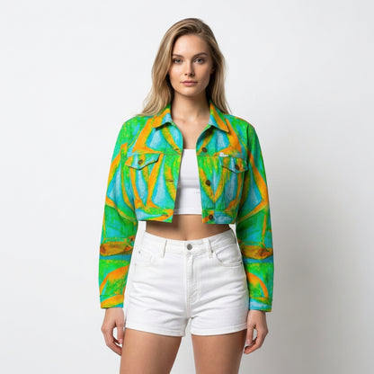 Cropped Jean Cotton Jacket Palm Tree Island