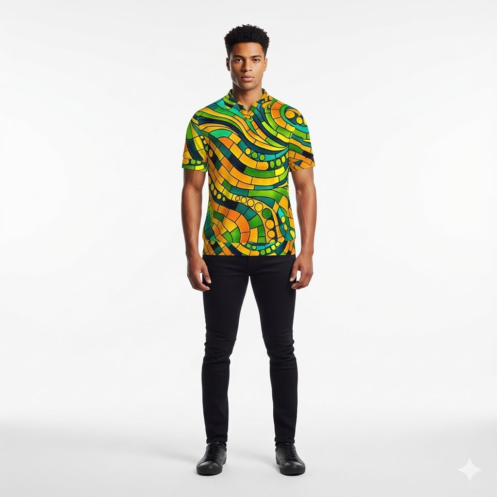 Polo Shirt with V Neck Mosaic 11
