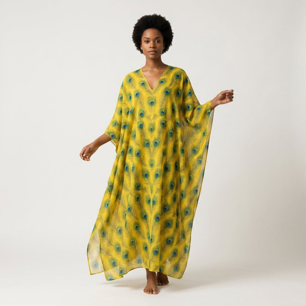 Caftan Yellow Peacock Feathers