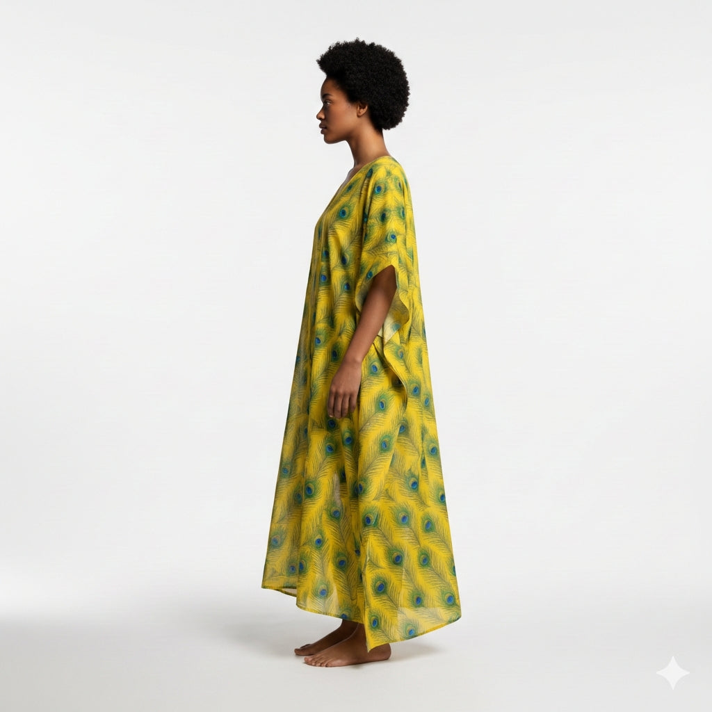 Caftan Yellow Peacock Feathers