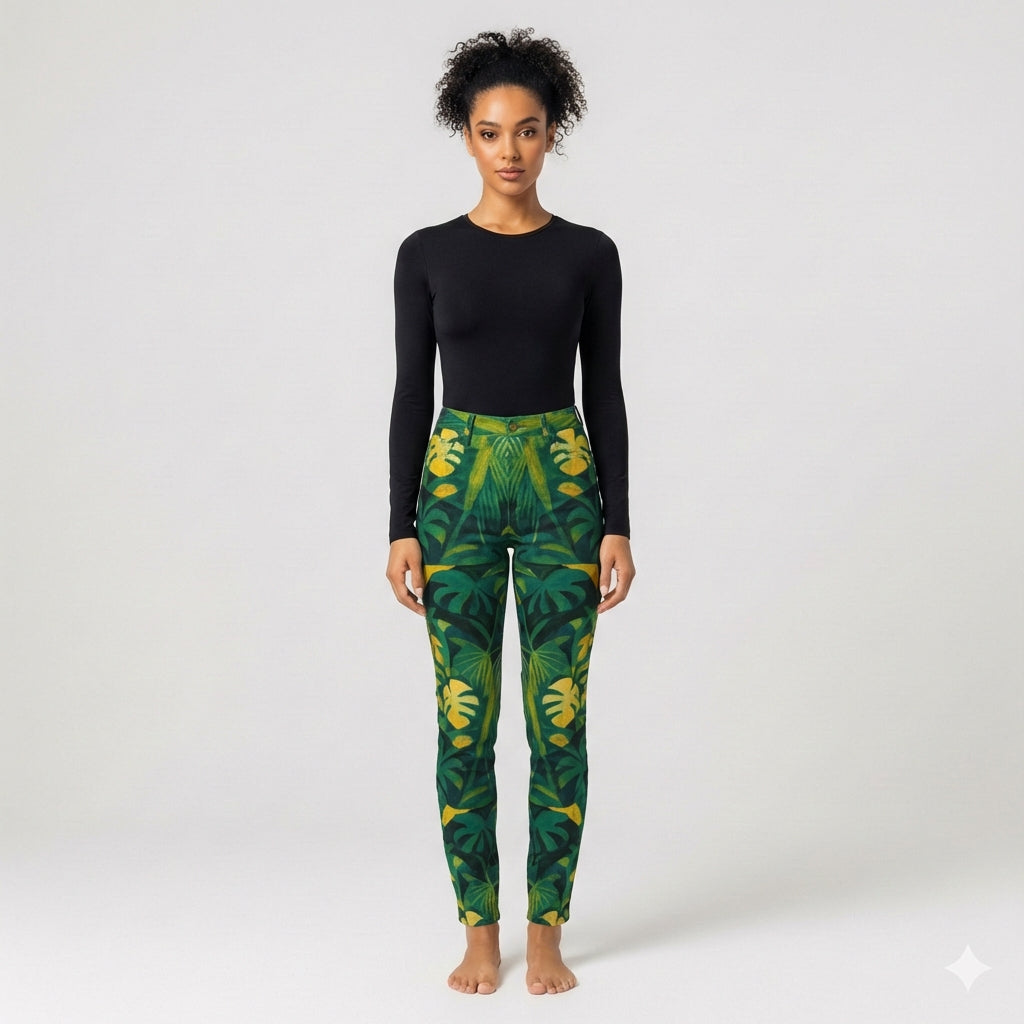 Skinny Jeans Green Leaves - Slim Jeans in Heavyweight Stretch Cotton Denim