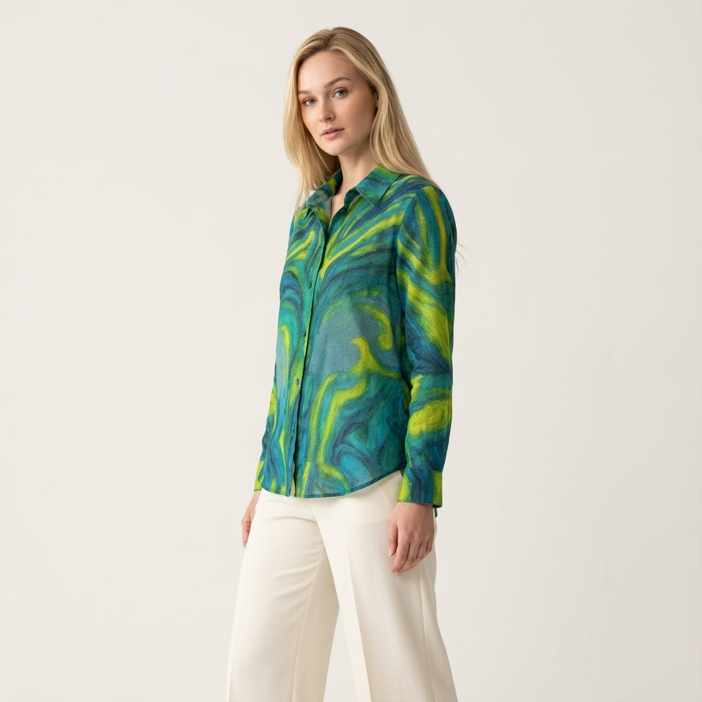 Women's Button Front Shirt Blue Jungle