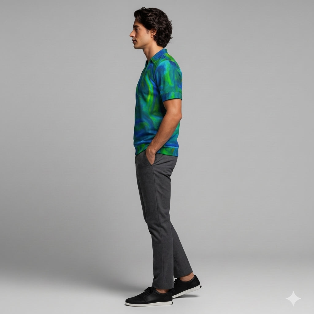 Polo Shirt with V Neck  Blue Moon