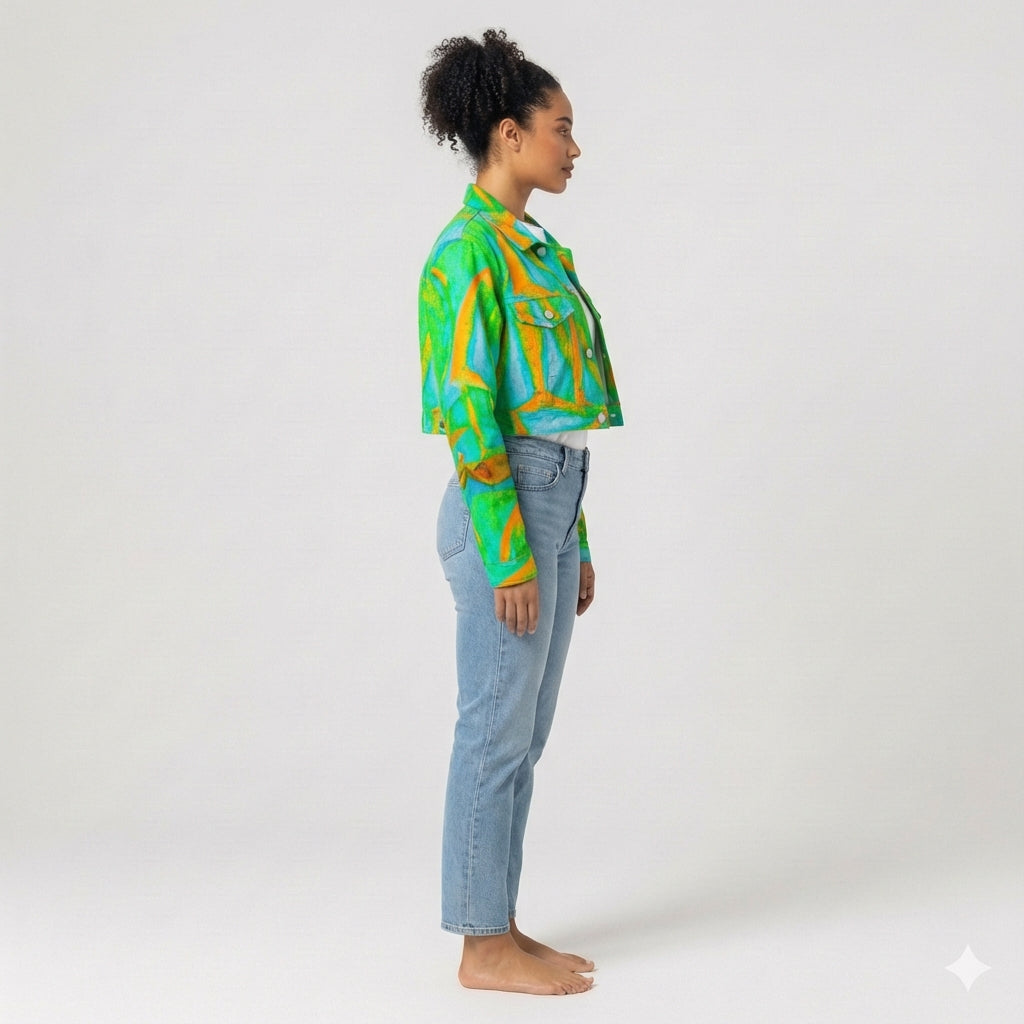 Cropped Jean Cotton Jacket Palm Tree Island