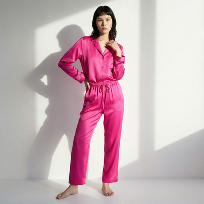 Cool Winter Silk Pajama Shirt in Bixbite Pink | Seasonal Color Analysis
