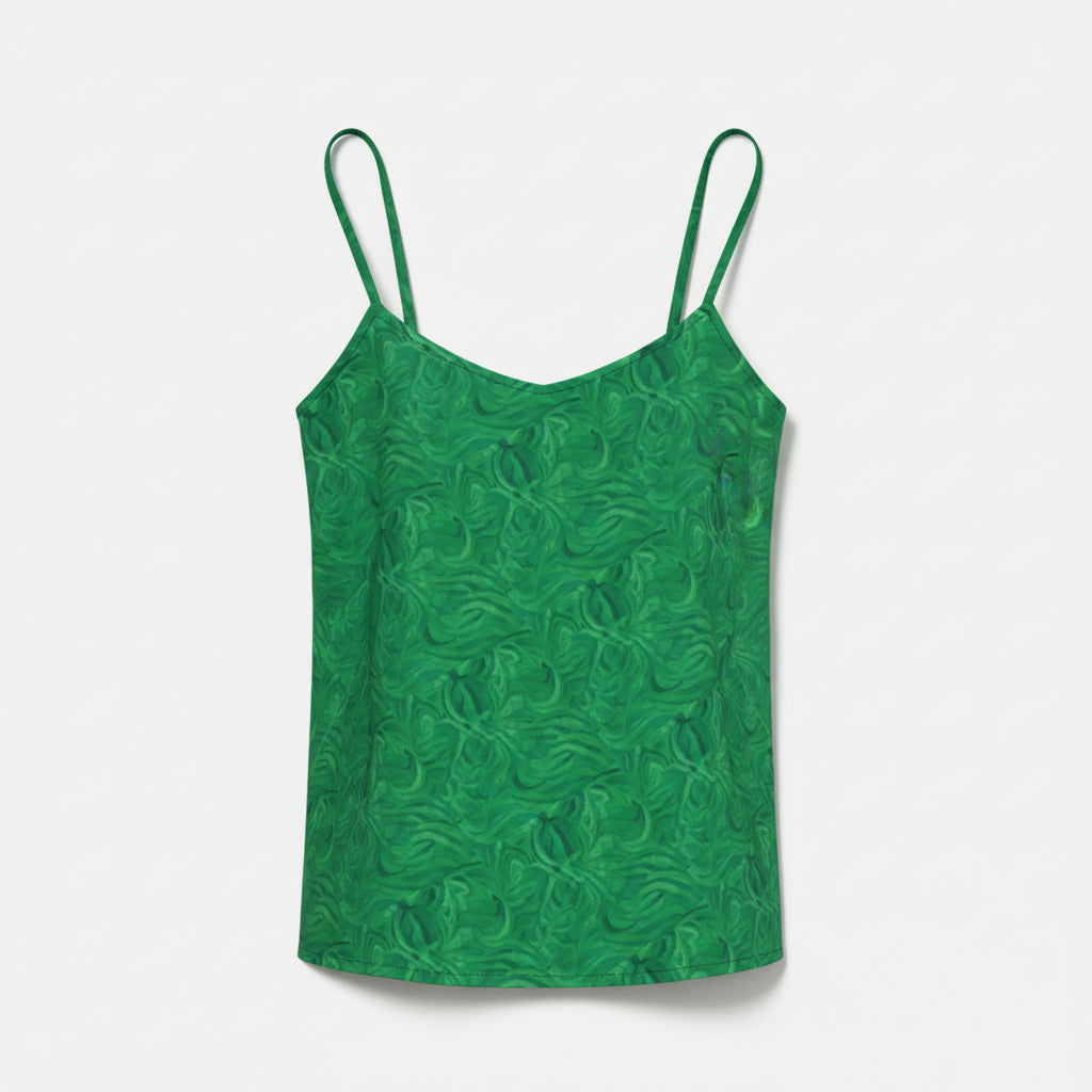 Camisole Dark Green Noodles in Lightweight Organic Cotton Voile