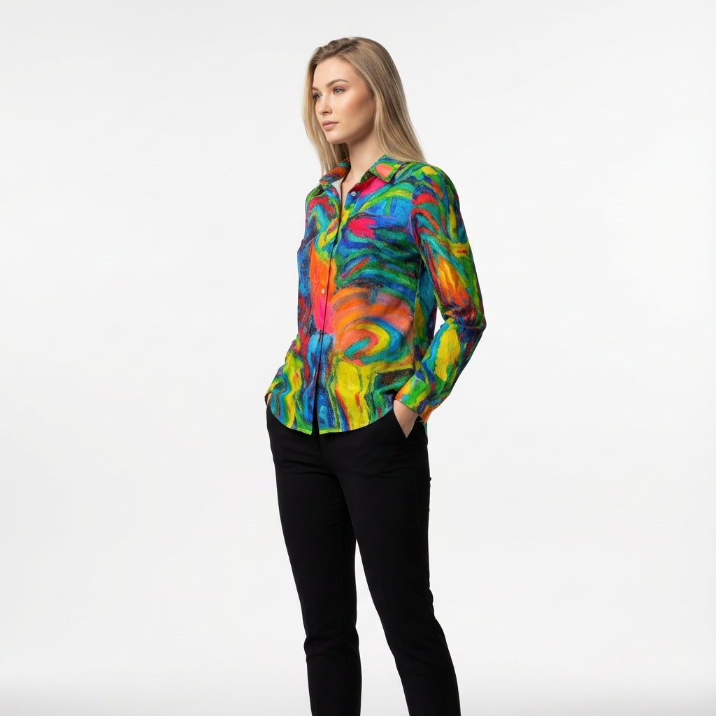 Button Front Shirt in Lightweight Cotton Poplin Green Jungle