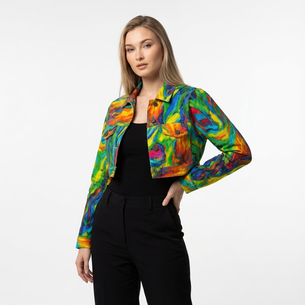 Cropped Jean Jacket Green Jungle