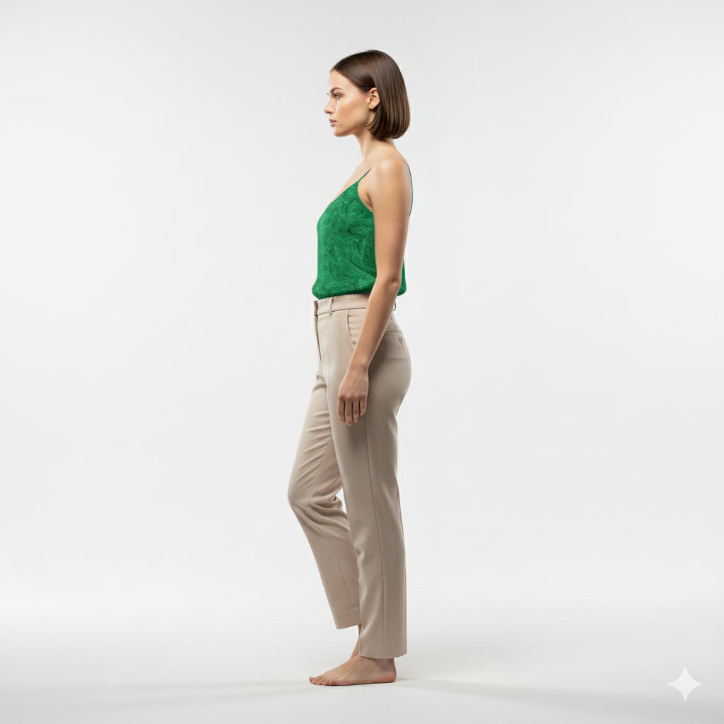 Camisole Dark Green Noodles in Lightweight Organic Cotton Voile