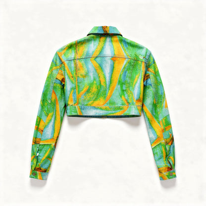 Cropped Jean Cotton Jacket Palm Tree Island