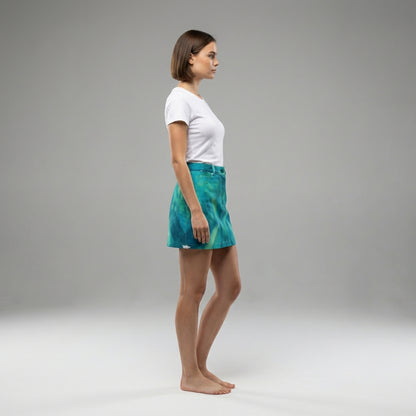 Denim Mini Skirt Turquoise Watercolors