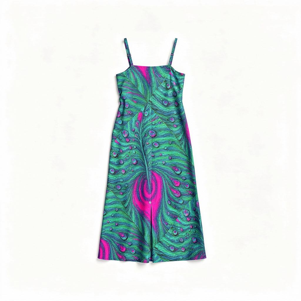 Bias Slip Dress Teal Peacock Feather