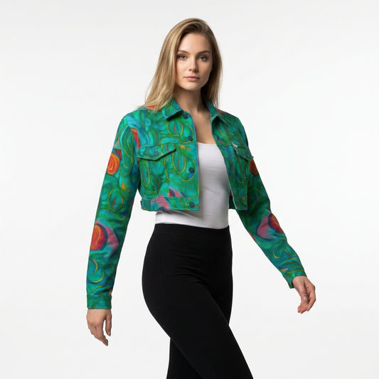 Cropped Jean Cotton Jacket Floral Swamp