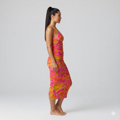 Racerback Shirred Tank Dress Pink Noodles