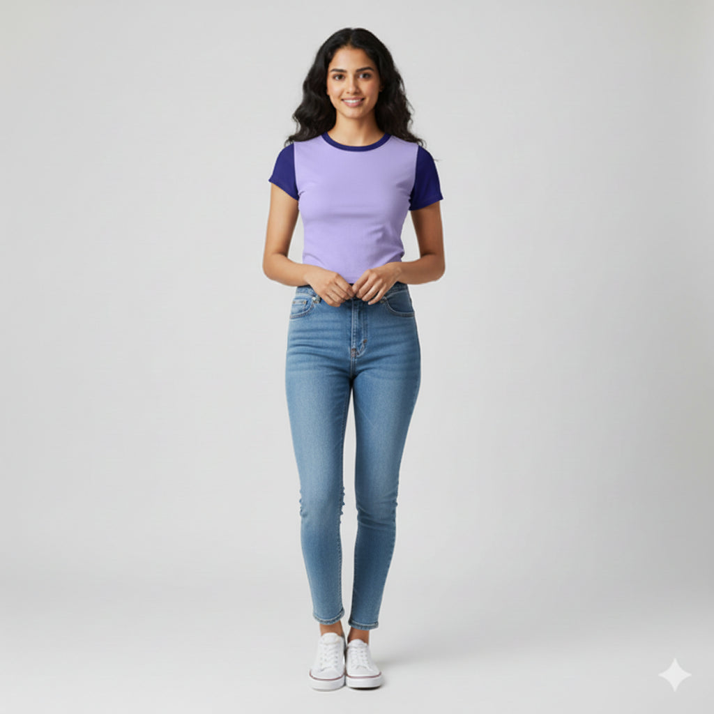 Cute polo cropped top lavender and cobalt 