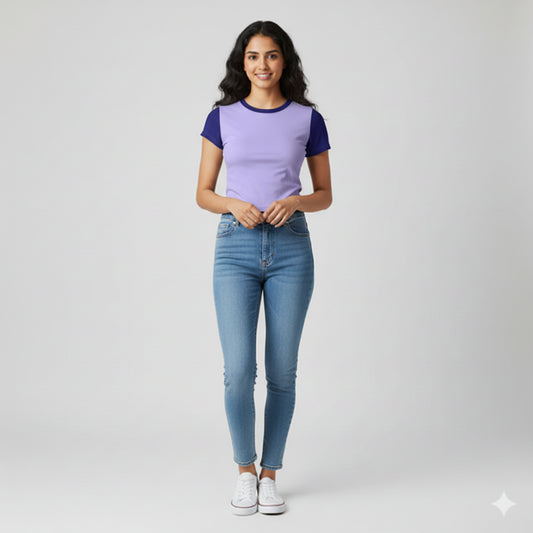 Cute polo cropped top lavender and cobalt 