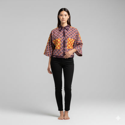 Kimono Sleeve Shirt in Black Organic Cotton Voile
