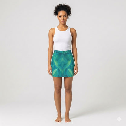 Denim Mini Skirt Turquoise Watercolors