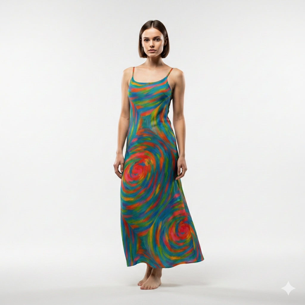 Bias Slip Dress Rainbow Circles