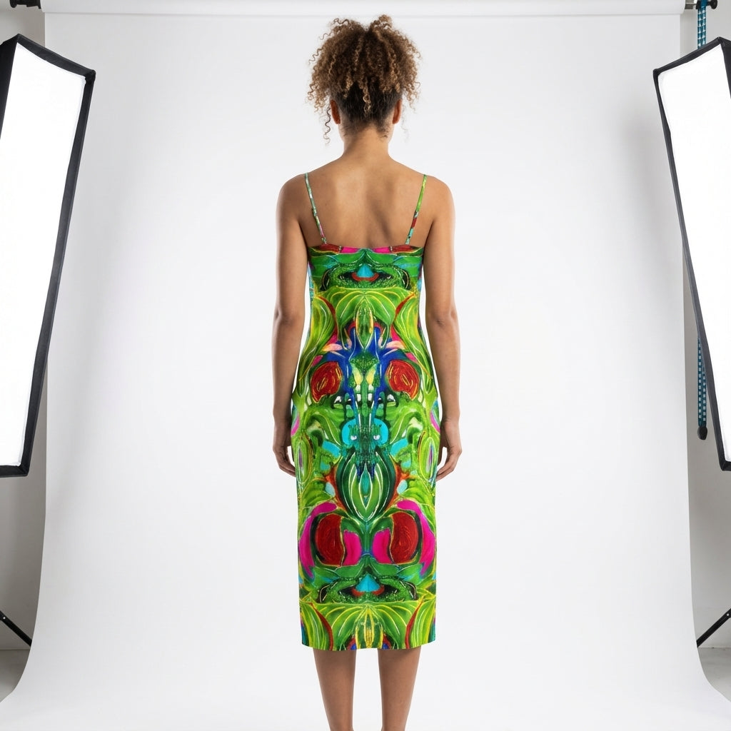 Bias Slip Dress Pink Water Lilies