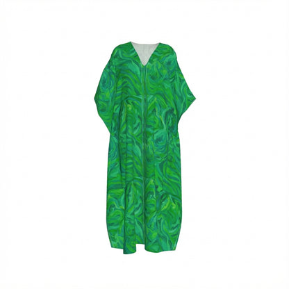 Caftan Green Noodles in Lightweight Organic Cotton Voile 