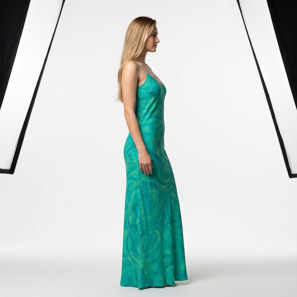 Bias Slip Dress Teal Noodles 