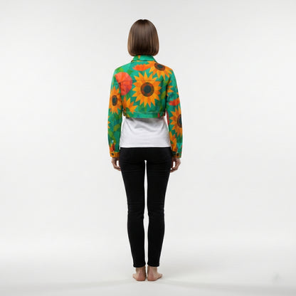 Cropped Jean Cotton Jacket Sunflowers